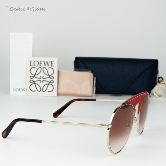 Loewe Women Sunglasses LW40005U 33G Red Leather Brown Gradient Pilot BRAND NEW - Picture 1 of 10